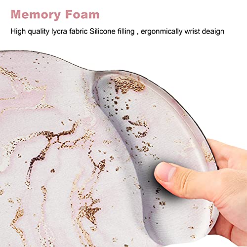 ARTSO Ergonomic Mouse Pad with Wrist Rest Support Gel, Non Slip Rubber Base Pad Computer PC Laptop Women Men Mousepad for Home, Office, Gaming, Working Easy Typing, Pain Relief, Pink Marble - Image 3