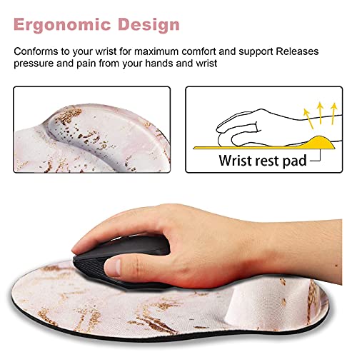 ARTSO Ergonomic Mouse Pad with Wrist Rest Support Gel, Non Slip Rubber Base Pad Computer PC Laptop Women Men Mousepad for Home, Office, Gaming, Working Easy Typing, Pain Relief, Pink Marble - Image 4
