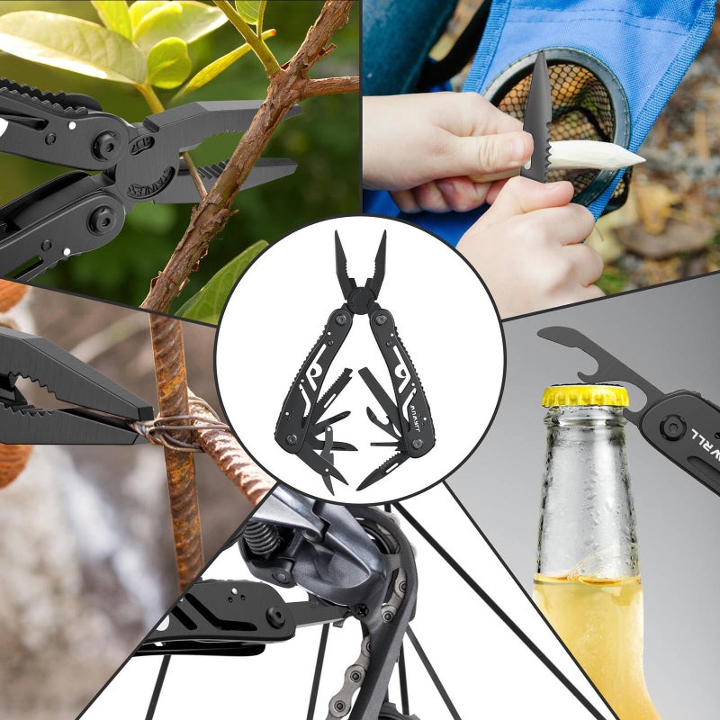 Wuwrll 26-In-1 Multitool Professional Stainless Steel Multi Tools  Multitool Pliers Pliers Pocket Knife With Heavy Duty Screwdriver Sleeve  Replaceable Bits Multitools For Outdoor  (Black) - Image 4