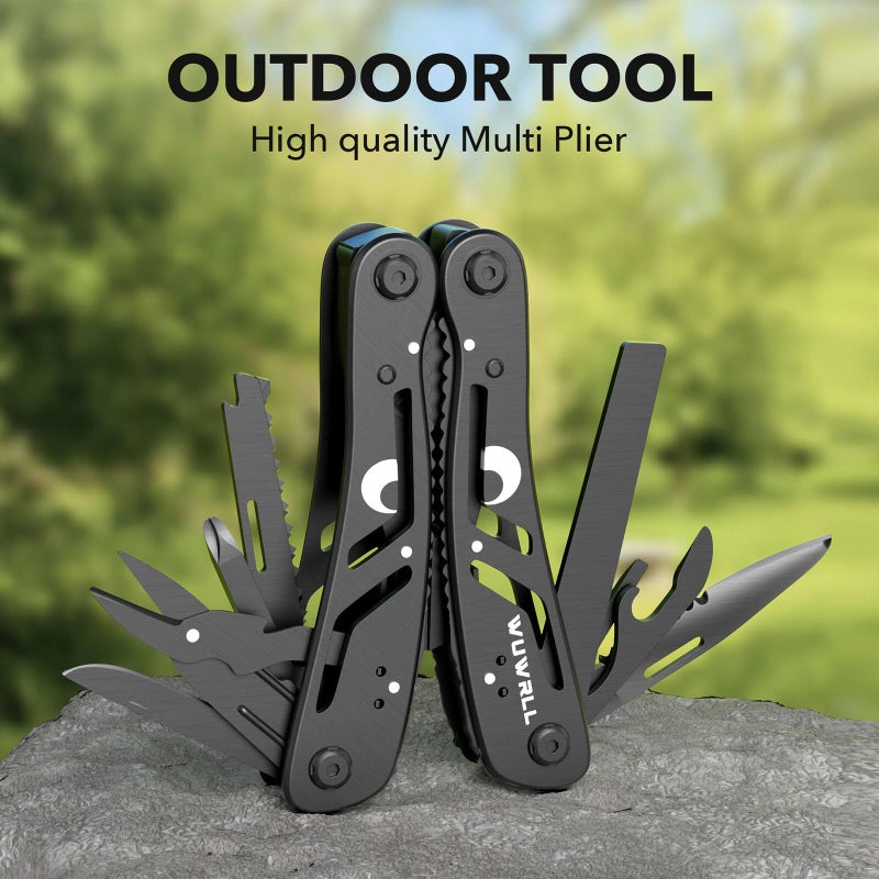 Wuwrll 26-In-1 Multitool Professional Stainless Steel Multi Tools  Multitool Pliers Pliers Pocket Knife With Heavy Duty Screwdriver Sleeve  Replaceable Bits Multitools For Outdoor  (Black) - Image 2