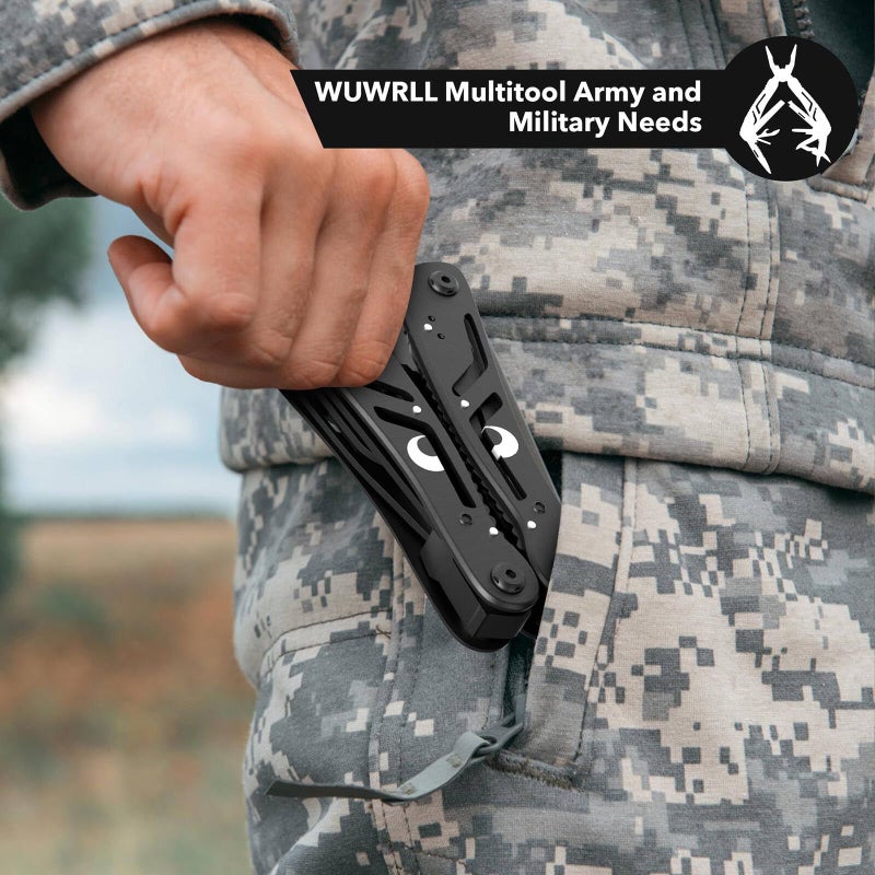 Wuwrll 26-In-1 Multitool Professional Stainless Steel Multi Tools  Multitool Pliers Pliers Pocket Knife With Heavy Duty Screwdriver Sleeve  Replaceable Bits Multitools For Outdoor  (Black) - Image 5