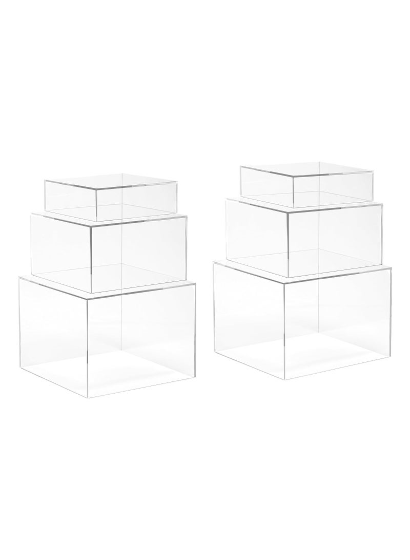 TPGP 2 Sets of 3 Crystal Clear Acrylic Cube Display Nesting Risers with Hollow Bottoms, Transparent - Image 1