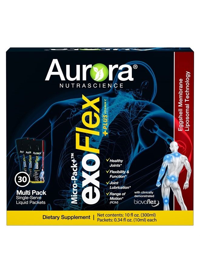 Aurora Nutrascience , Micro-Pack Liposomal exoFlex+ Vitamin C, Eggshell Membrane with BiovaFlex, Curcumin, & Boswellia, 30 Single-Serve Liquid Packets, 0.34 fl oz (10 ml) Each - Image 1