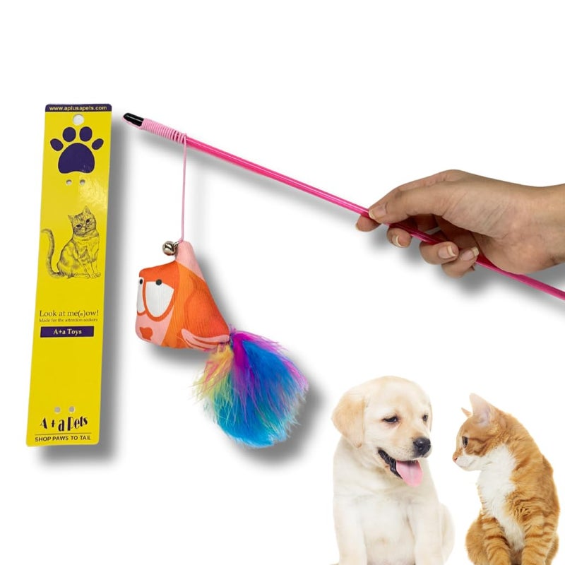 A+a Pets ' Cat Wand Teaser Interactive Toy with Feather Tail Play Toy for Cats, Puppies, and Small Animals (Nemo Orange) - Image 1