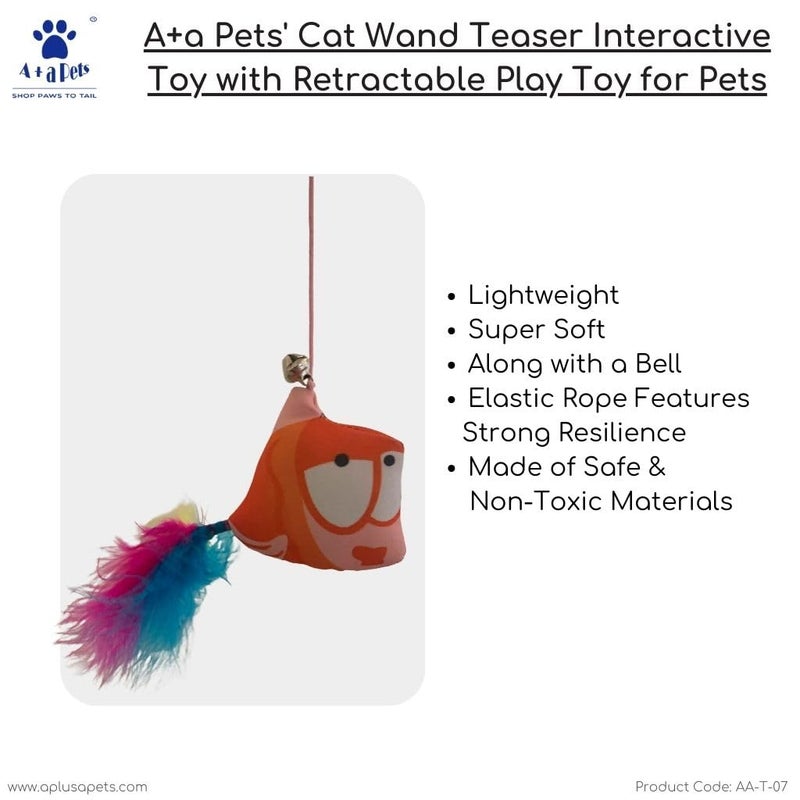 A+a Pets ' Cat Wand Teaser Interactive Toy with Feather Tail Play Toy for Cats, Puppies, and Small Animals (Nemo Orange) - Image 2