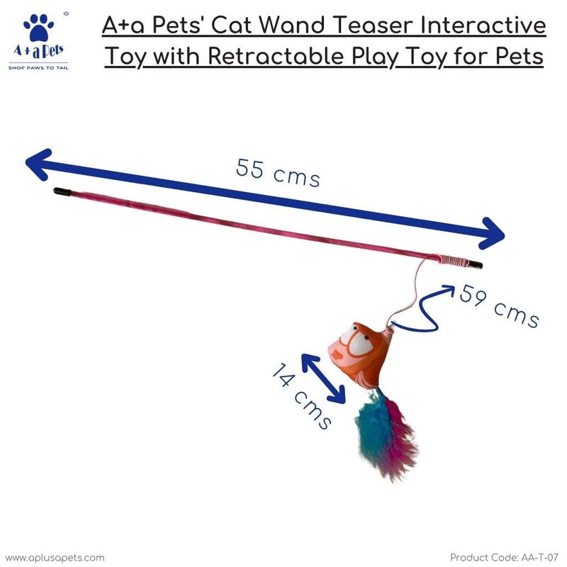 A+a Pets ' Cat Wand Teaser Interactive Toy with Feather Tail Play Toy for Cats, Puppies, and Small Animals (Nemo Orange) - Image 3