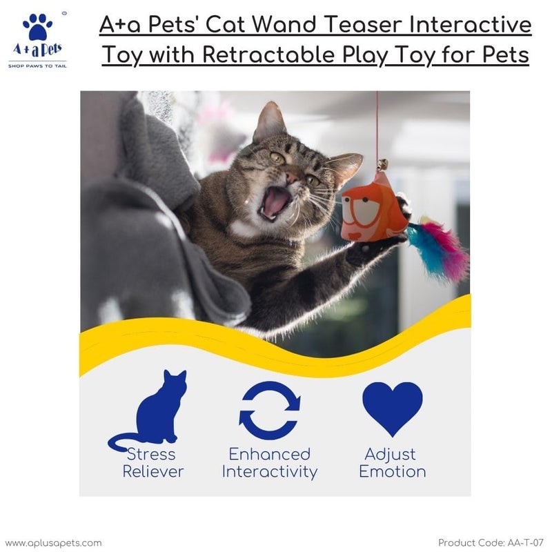 A+a Pets ' Cat Wand Teaser Interactive Toy with Feather Tail Play Toy for Cats, Puppies, and Small Animals (Nemo Orange) - Image 4