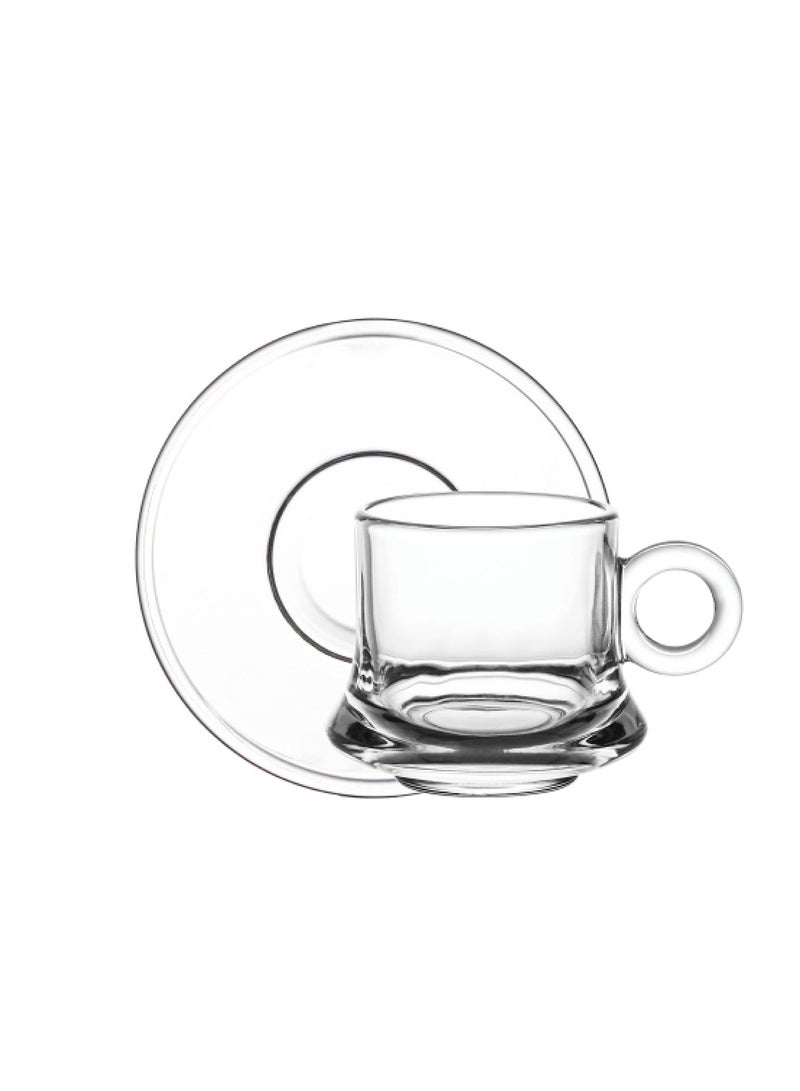 Cuisine Art Doyalex Glass by Cuisine Art Tea Cup & Saucer Set - 190ml, 12-Pieces, Transparent - Image 1