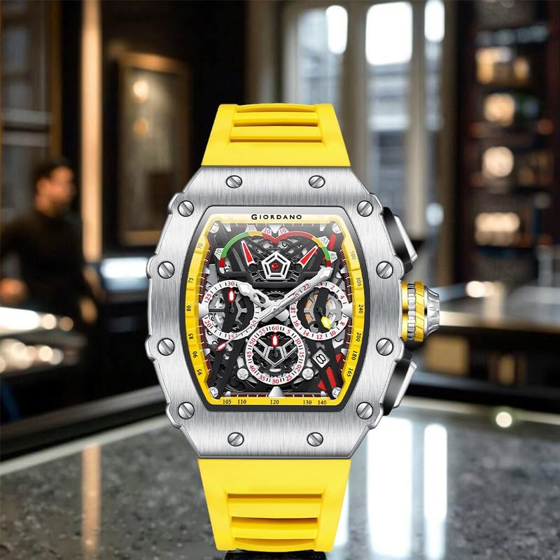 Giordano Multifunction Watch - with Day, Date, and 24-Hour Sub-Dials” | Water Resistant Square dial Unique Design Wrist Watch for Man | Best Gift for Males - Image 3