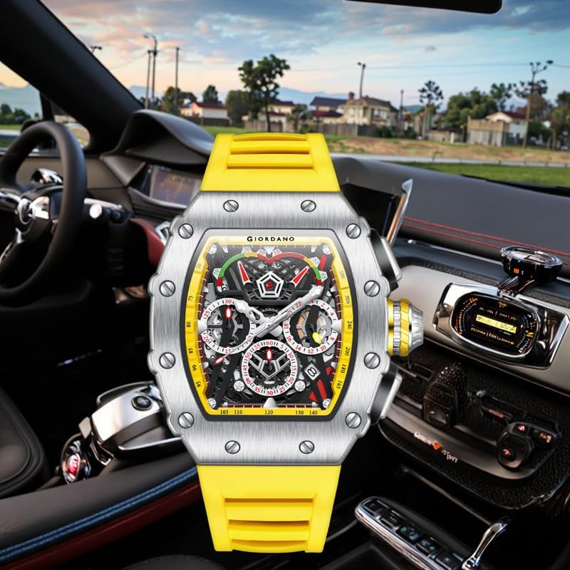 Giordano Multifunction Watch - with Day, Date, and 24-Hour Sub-Dials” | Water Resistant Square dial Unique Design Wrist Watch for Man | Best Gift for Males - Image 4