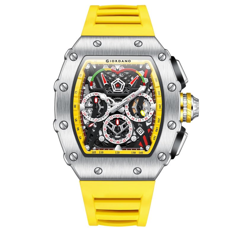 Giordano Multifunction Watch - with Day, Date, and 24-Hour Sub-Dials” | Water Resistant Square dial Unique Design Wrist Watch for Man | Best Gift for Males - Image 1
