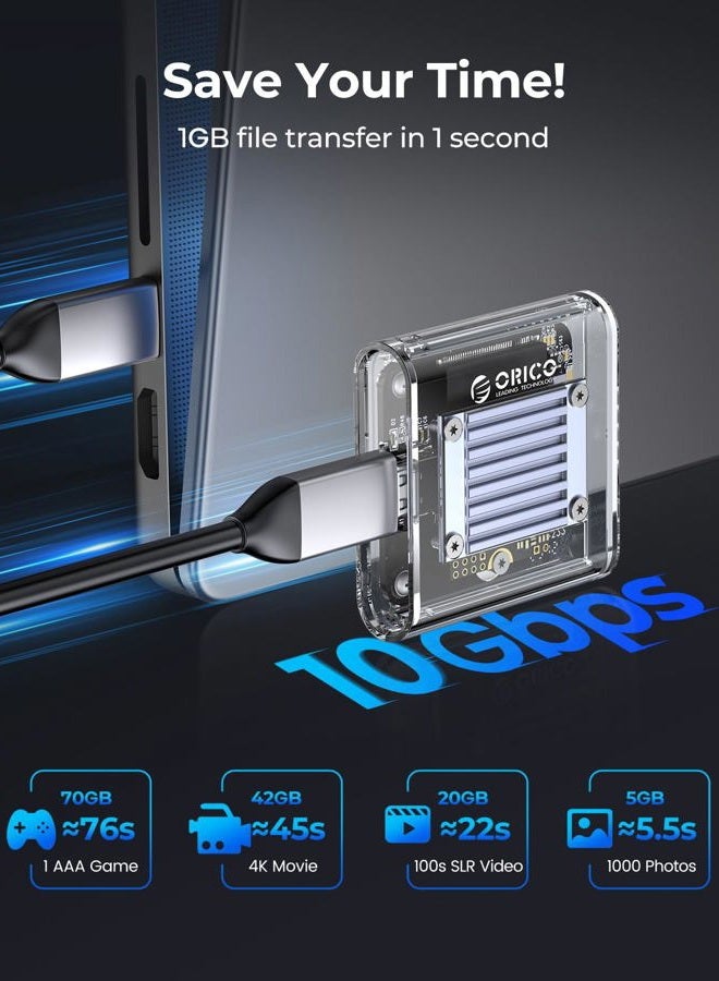Orico حافظة ORICO M.2 2230 NVMe SSD، بدون أدوات، محول USB C 3.2 Gen2 بسرعة 10Gbps إلى NVMe لجهاز iPhone 15 Pro Max ProRes، قارئ M.2 يدعم UASP، Trim، M-Key(B+M Key) - TC20 - Image 3