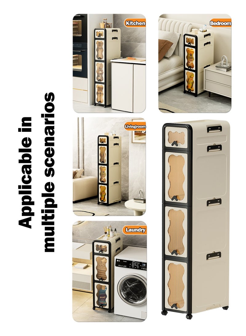 XiuWoo 3-Tier Narrow Storage Cabinet with Movable Wheels, Adjustable Shelves, Anti-Tip, Slim, for Small Space, Bathroom, Kitchen, Small Bathroom Storage Corner Floor Cabinet, Toilet Paper Storage Cabinet - Image 5