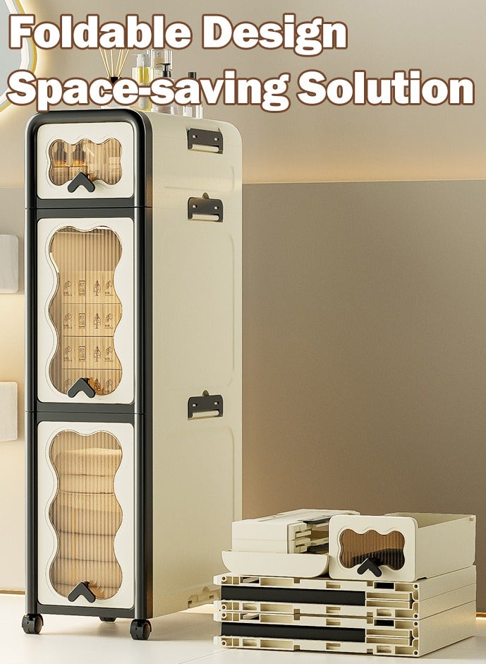 XiuWoo 3-Tier Narrow Storage Cabinet with Movable Wheels, Adjustable Shelves, Anti-Tip, Slim, for Small Space, Bathroom, Kitchen, Small Bathroom Storage Corner Floor Cabinet, Toilet Paper Storage Cabinet - Image 2