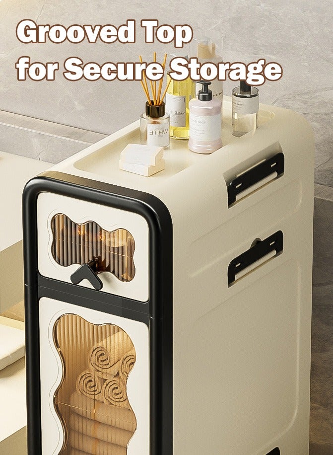 XiuWoo 3-Tier Narrow Storage Cabinet with Movable Wheels, Adjustable Shelves, Anti-Tip, Slim, for Small Space, Bathroom, Kitchen, Small Bathroom Storage Corner Floor Cabinet, Toilet Paper Storage Cabinet - Image 4