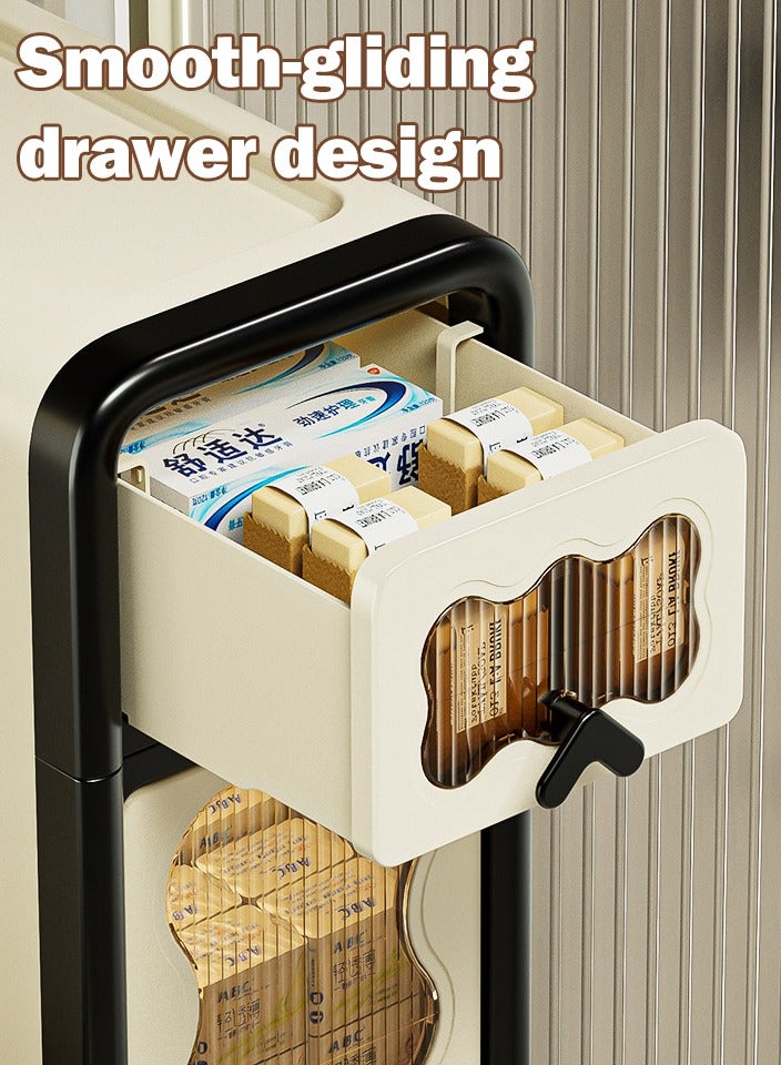 XiuWoo 3-Tier Narrow Storage Cabinet with Movable Wheels, Adjustable Shelves, Anti-Tip, Slim, for Small Space, Bathroom, Kitchen, Small Bathroom Storage Corner Floor Cabinet, Toilet Paper Storage Cabinet - Image 3