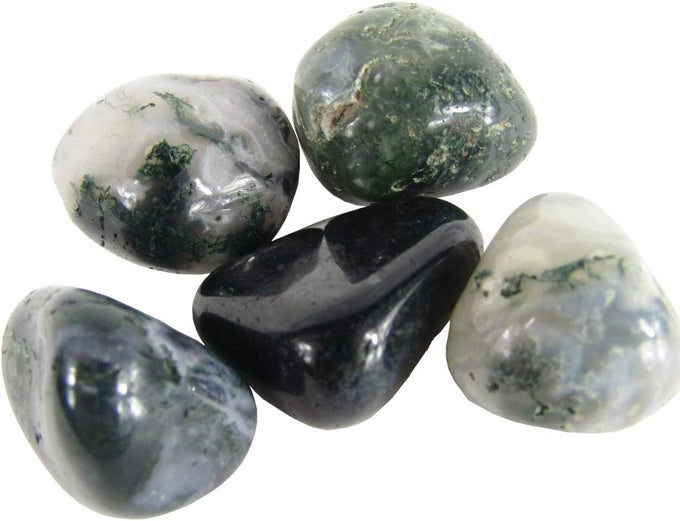 5 PIECE GREEN MOSS AGATE TUMBLED STONES (ABOUT 0.75-1 INCH) - HEALING STONES, METAPHYSICAL HEALING, CHAKRA STONES FOR WICCA, REIKI, HEALING, METAPHYSICAL, CHAKRA, POSITIVE ENERGY OR GIFT