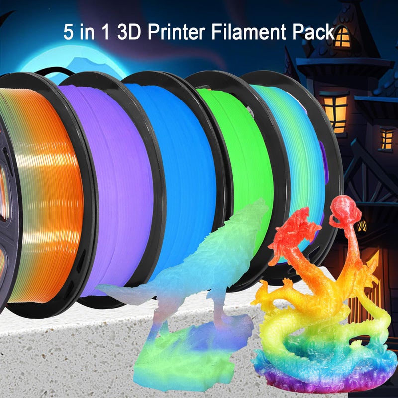 DO3D 1.75mm PLA 3D Printer Filament Bundle: Glow in Dark Green/Blue/Purple/Rainbow, One Spool Clear Multi Colored, Each Spool 250g, Total 1.25Kg 3D Printing Material, 250g x 5 Spools Glow in Dark PLA - Image 2