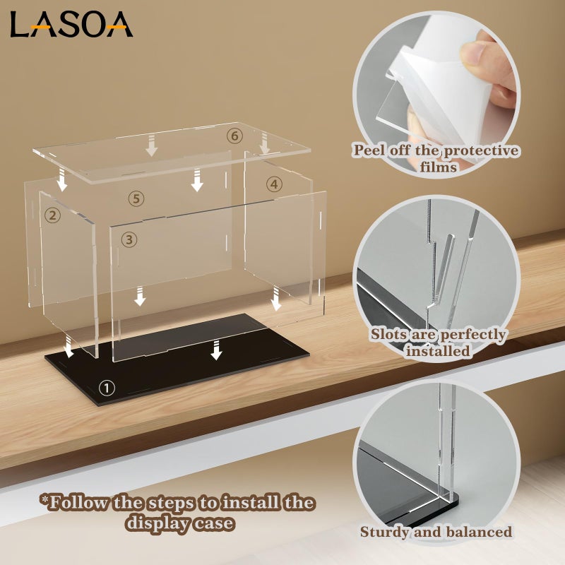LASOA حافظة عرض أكريليك LASOA - صندوق عرض للمقتنيات، الشخصيات، التذكارات، واجهة شفافة مع قاعدة سوداء، حاوية عرض قابلة للتجميع، 7x4.7x6 بوصة - Image 4