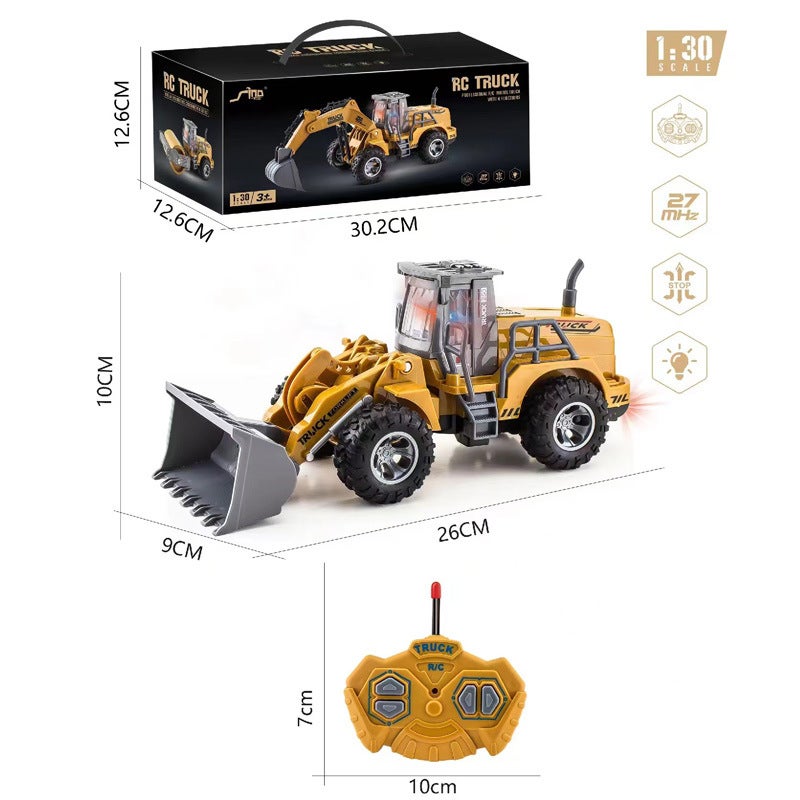 Children's remote control four-way excavator engineering toy bulldozer roller shovel wooden car rc car electric car toy(JH74-5D four-way remote control bulldozer, Package 2:) - Image 1