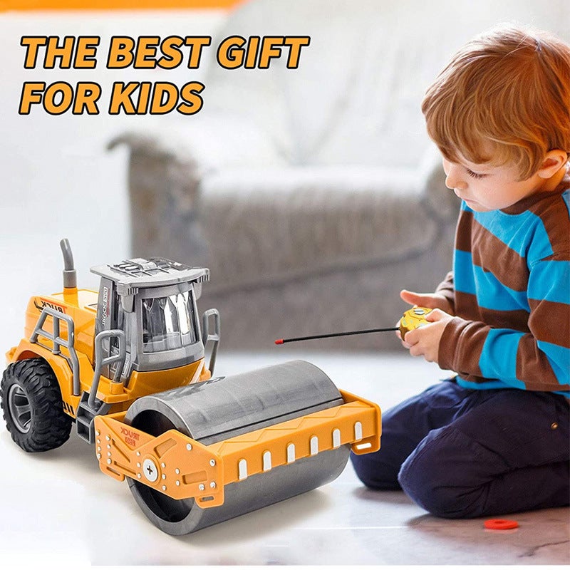 Children's remote control four-way excavator engineering toy bulldozer roller shovel wooden car rc car electric car toy(JH74-5D four-way remote control bulldozer, Package 2:) - Image 2