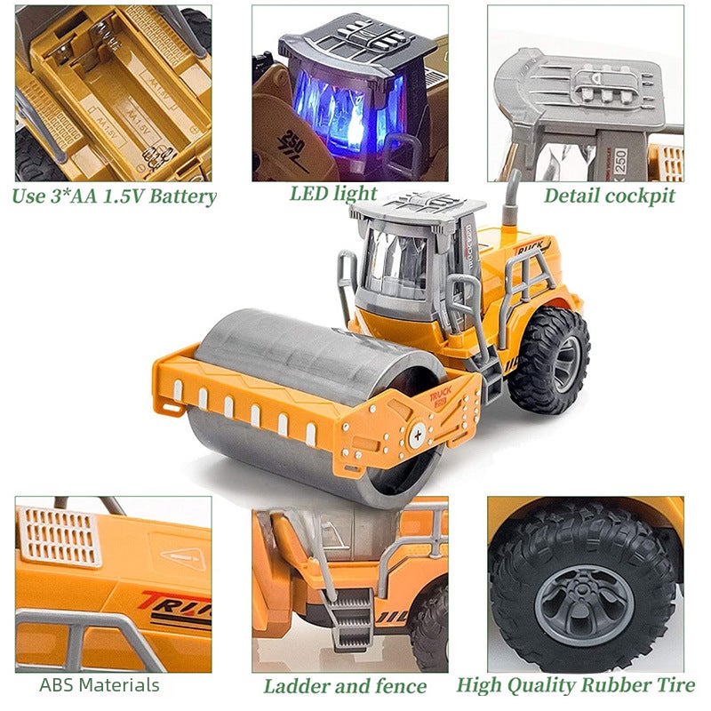 Children's remote control four-way excavator engineering toy bulldozer roller shovel wooden car rc car electric car toy(JH74-5D four-way remote control bulldozer, Package 2:) - Image 5