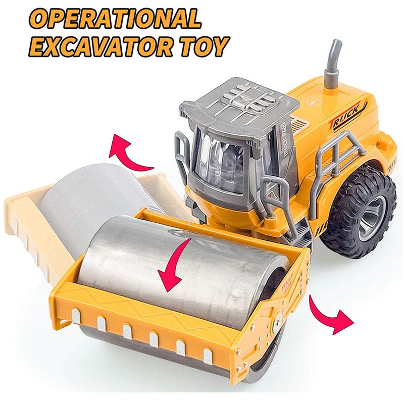 Children's remote control four-way excavator engineering toy bulldozer roller shovel wooden car rc car electric car toy(JH74-5D four-way remote control bulldozer, Package 2:) - Image 3