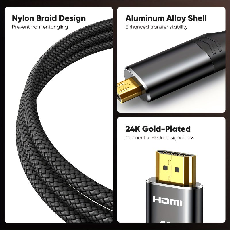 4K Micro HDMI To HDMI Cable 6FT 18Gbps HDR HDMI 2.0 Nylon Braided Male To Male Adapter 4K 60Hz 2K 165Hz For DSLR Camera Raspberry Pi GoPro Hero To TV Laptop Monitor Video Audio Image Streaming - Image 3
