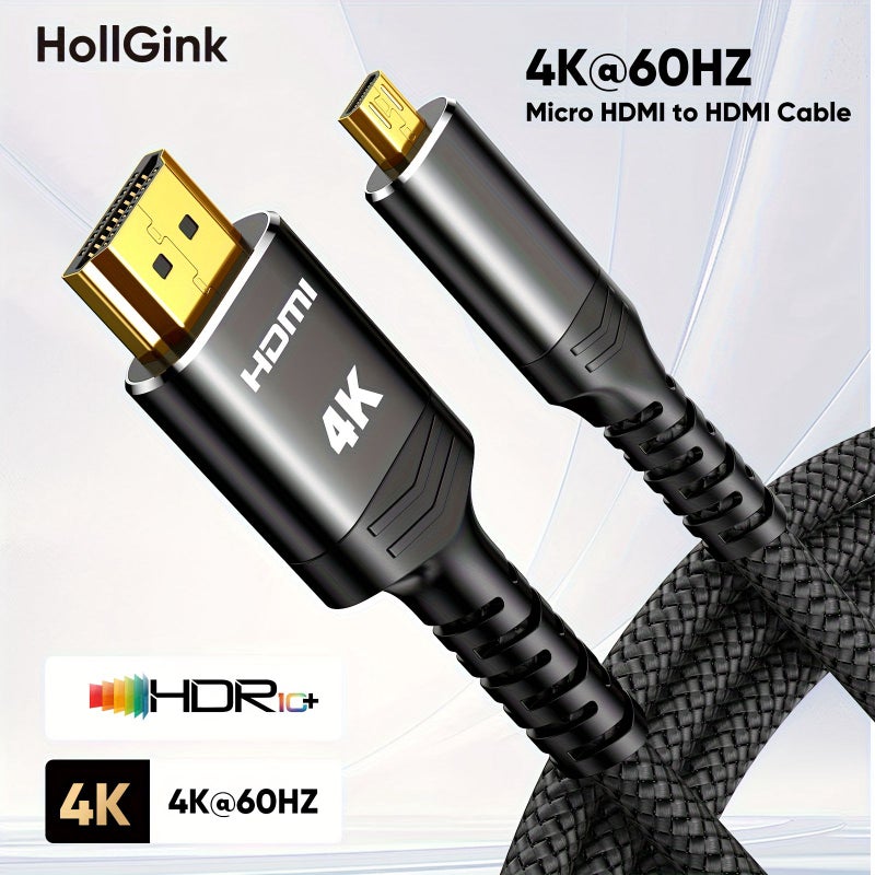 4K Micro HDMI To HDMI Cable 6FT 18Gbps HDR HDMI 2.0 Nylon Braided Male To Male Adapter 4K 60Hz 2K 165Hz For DSLR Camera Raspberry Pi GoPro Hero To TV Laptop Monitor Video Audio Image Streaming - Image 2