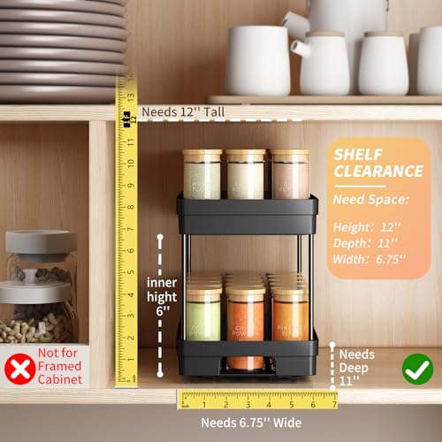 DABIGE Pull Out Spice Rack Organizer for Cabinet, 2 Pack Widen Slide Out Spice Racks Organizer, Spice Cabinet Organizers, Cabinet Size Need:12'' Highx11'' Deepx6.75'' Wide,Hold 15 Spice Jar Each Tier-2Tier - Image 3