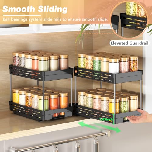 DABIGE Pull Out Spice Rack Organizer for Cabinet, 2 Pack Widen Slide Out Spice Racks Organizer, Spice Cabinet Organizers, Cabinet Size Need:12'' Highx11'' Deepx6.75'' Wide,Hold 15 Spice Jar Each Tier-2Tier - Image 5