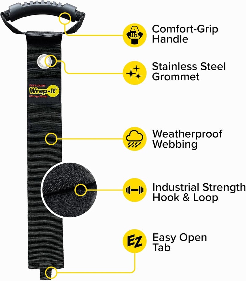 Wrap-It Storage Easy-Carry Straps - 48” (2-Pack) Black with Grommet - Garden Hose Caddy and Cord Wrap for Indoor and Outdoor Cable Organizing - Image 5