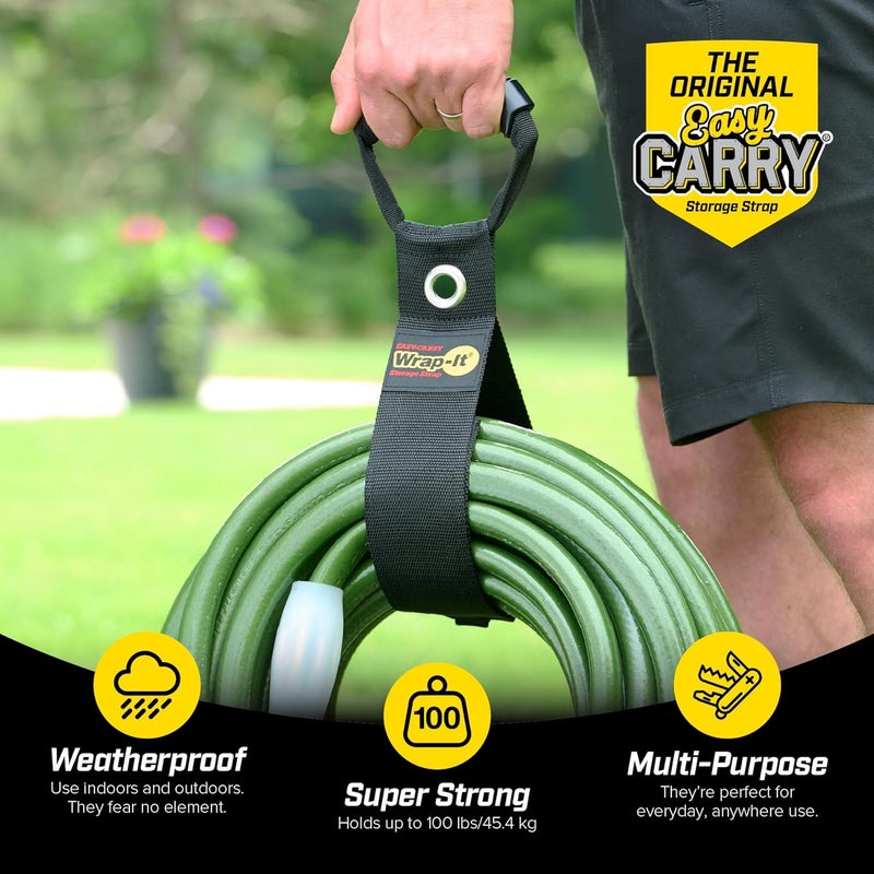 Wrap-It Storage Easy-Carry Straps - 48” (2-Pack) Black with Grommet - Garden Hose Caddy and Cord Wrap for Indoor and Outdoor Cable Organizing - Image 2