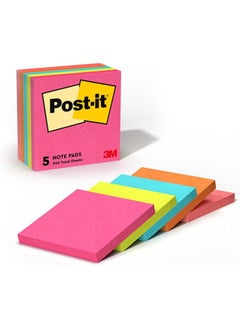 Post It Post-it Notes Neon Colors 654-5PK3 x 3 in (76 x 76 mm), 5 pads/pack | Assorted Colors | Sticky Notes | For Note Taking, To Do Lists and Reminders | Clean Removal | Recyclable | 100 sheets/pad  - Image 1
