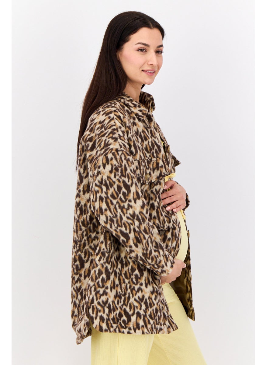Urban Bliss - Maternity Animal Print Trench Coat, Brown/Beige - Image 1