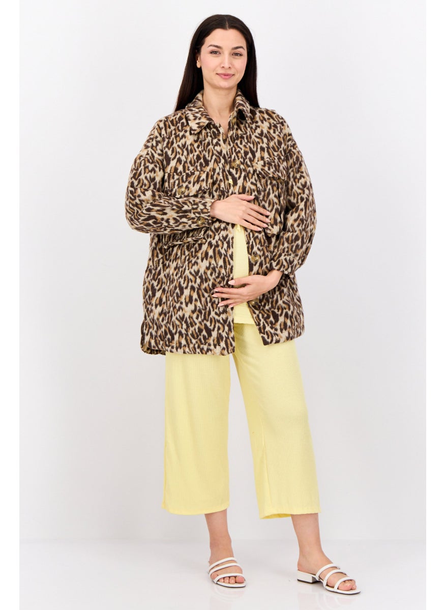 Urban Bliss - Maternity Animal Print Trench Coat, Brown/Beige - Image 1