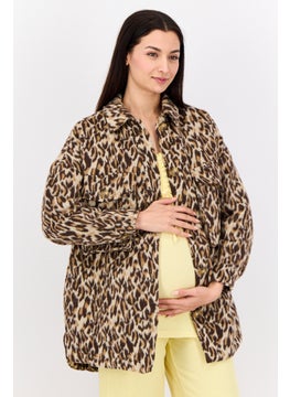 Maternity Animal Print Trench Coat, Brown/Beige