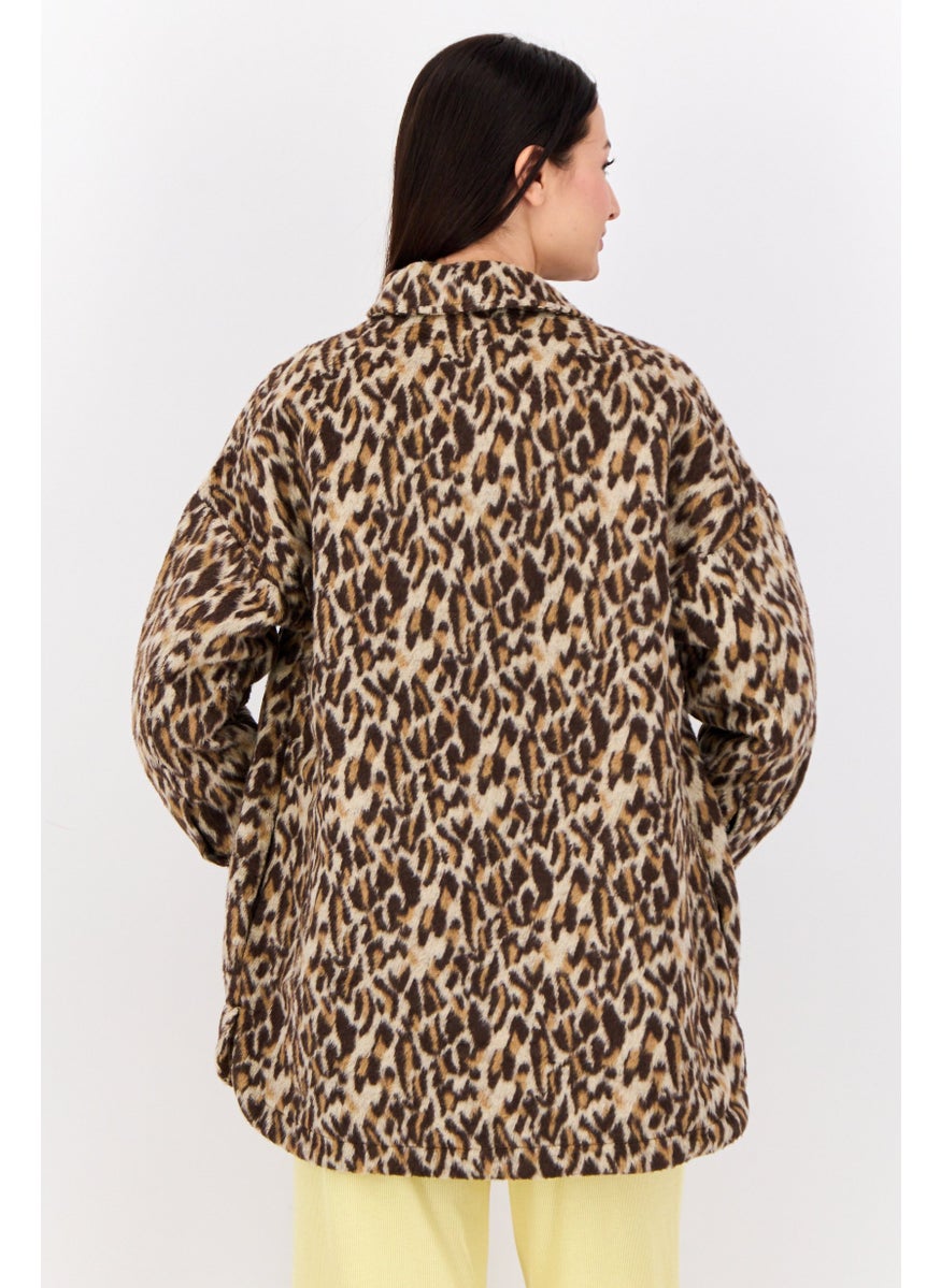 Urban Bliss - Maternity Animal Print Trench Coat, Brown/Beige - Image 1
