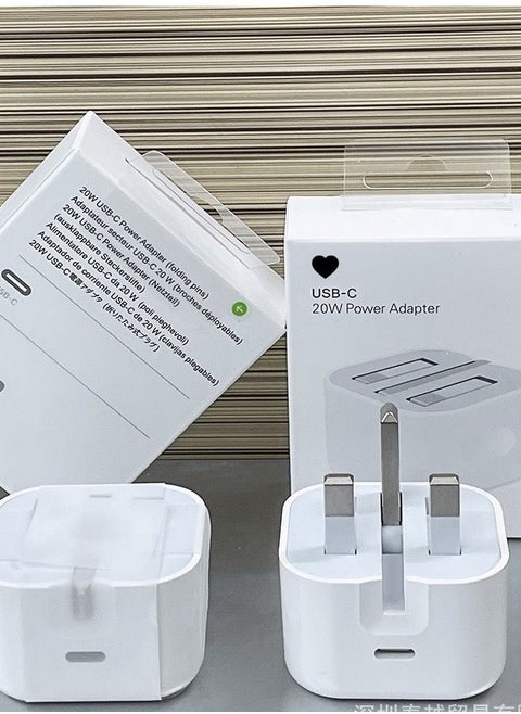 شاحن ايفون ابل 20 واط USB-C 3-Pin محول الطاقة الأبيض