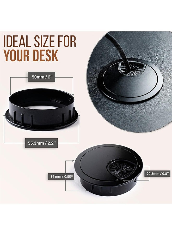 2 Pcs Metal Desk Grommet 2 Inch (50 mm) Black Zinc Alloy Metallic Desk Cord Hole Cover to Arrange Cables  Wires Through Computer Table/Countertops - Image 2
