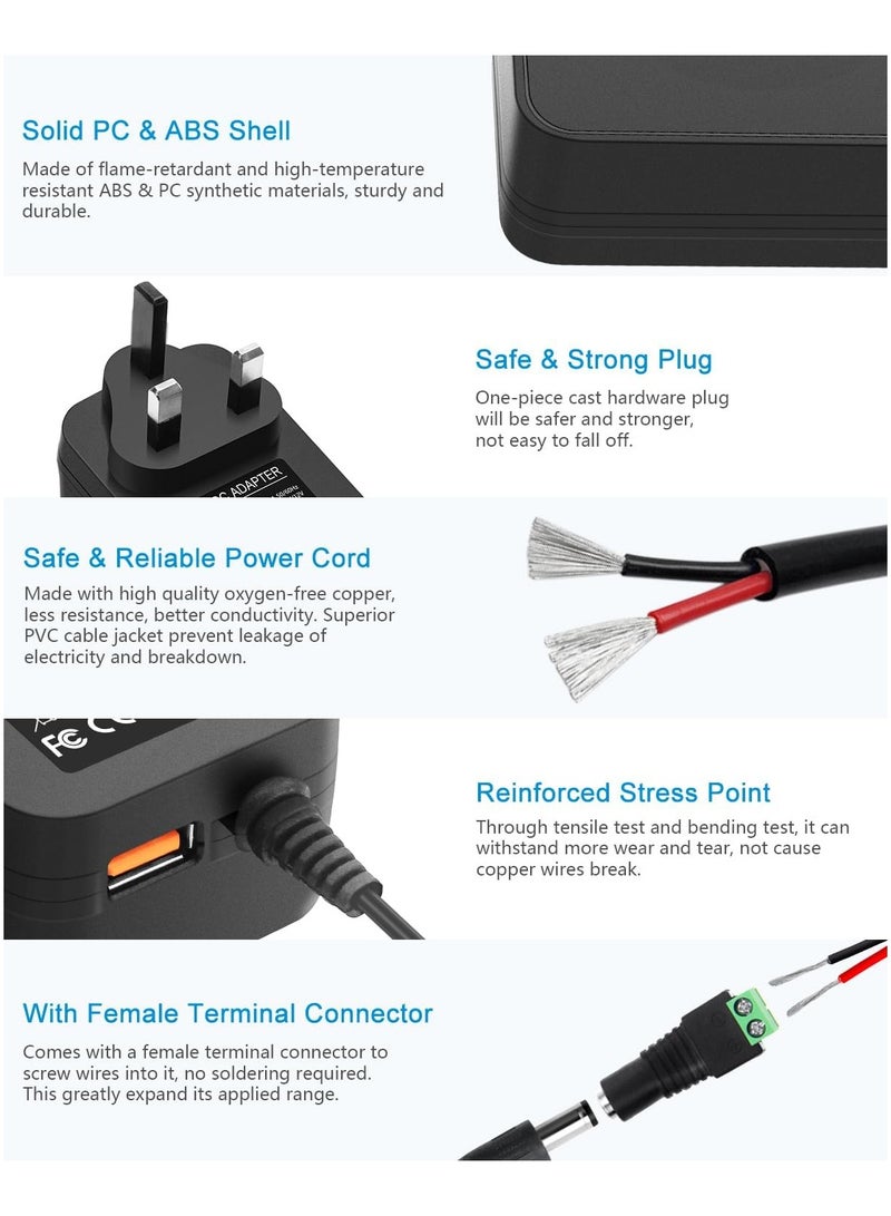 ARNOTEC 30W Universal AC to DC Power Supply Adapter 3V to 12V Adjustable with 14Adapter Tips & USB Port for Household Electronics Routers 2.5A Max - Image 5