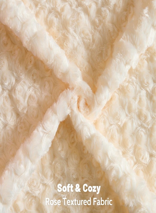 FUTEI Cream White Rose Decorative Throw Pillow Covers 18x18 Inch Set of 2, Square Soft Cozy Faux Fur Textured Couch Pillow Case, Modern Home Decor for Sofa Bed Living Room - Image 2