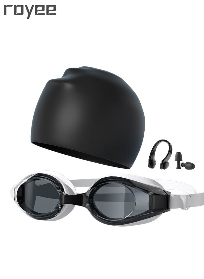 Royee Adult Anti Fog Goggles+Silicone Swim Cap Fit for Man and woman - Image 1