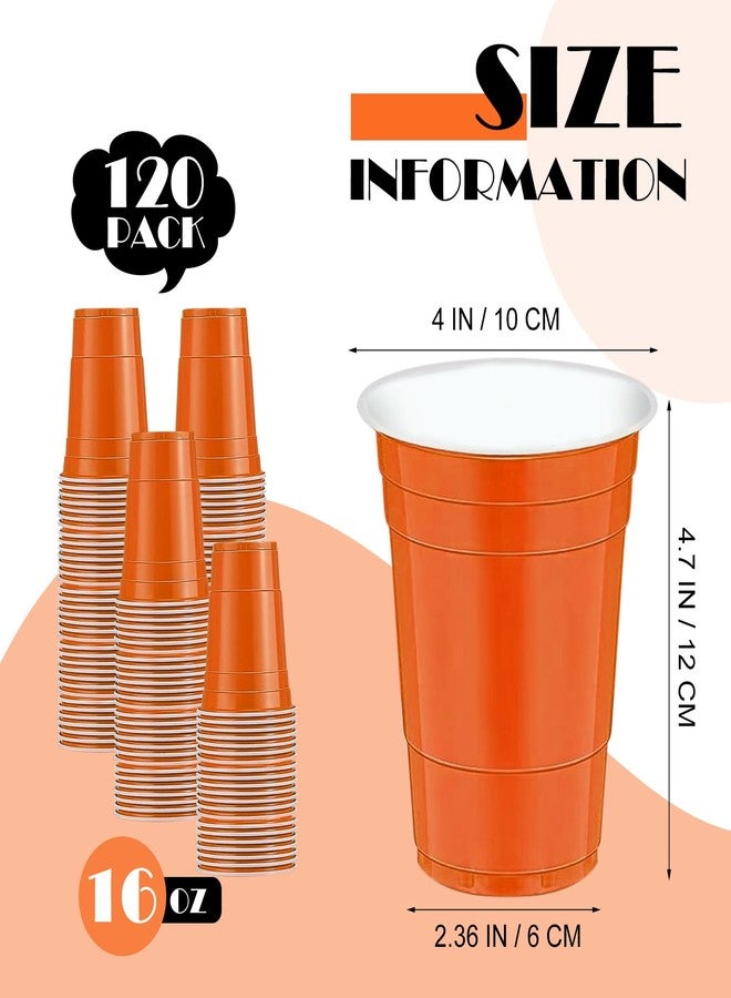 cssopenss 120 pcs Orange Plastic Cups Halloween plastic Disposable cups 16 oz orange Party Cups for drinking Tastings served Snacks Barbecues Picnics - Image 2