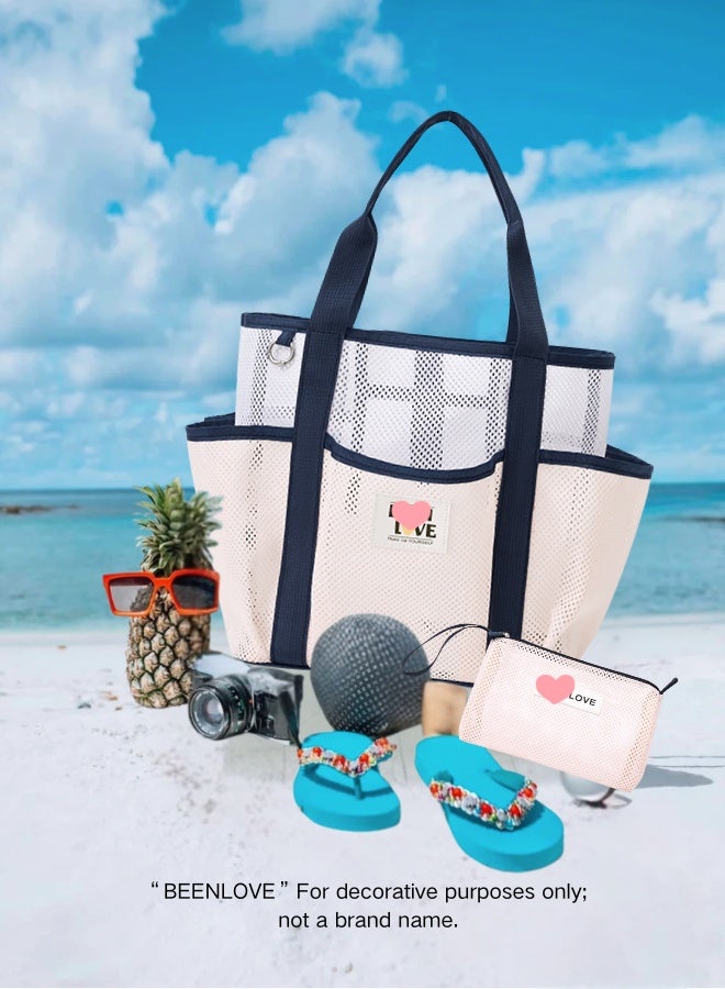 Extra Large Beach Bag, Waterproof & Sand-Proof Standable Tote, Mesh Swim Gym Bag for Men & Women, with Free Mini Pouch - For Pool, Travel & Sports (Multiple Colors) - Image 4