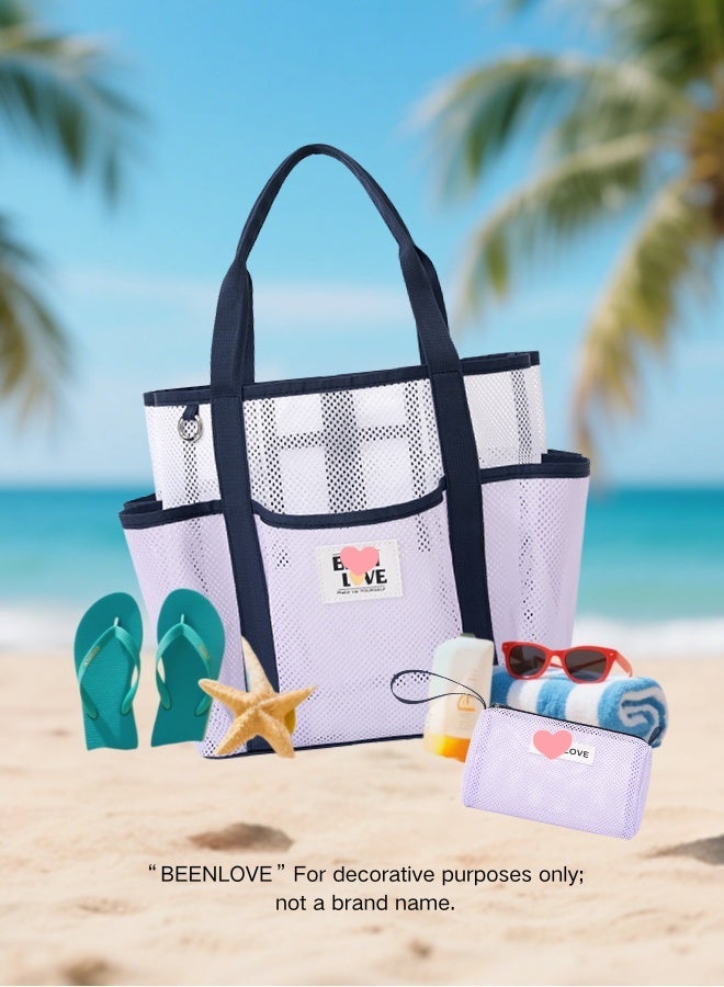 Extra Large Beach Bag, Waterproof & Sand-Proof Standable Tote, Mesh Swim Gym Bag for Men & Women, with Free Mini Pouch - For Pool, Travel & Sports (Multiple Colors) - Image 2