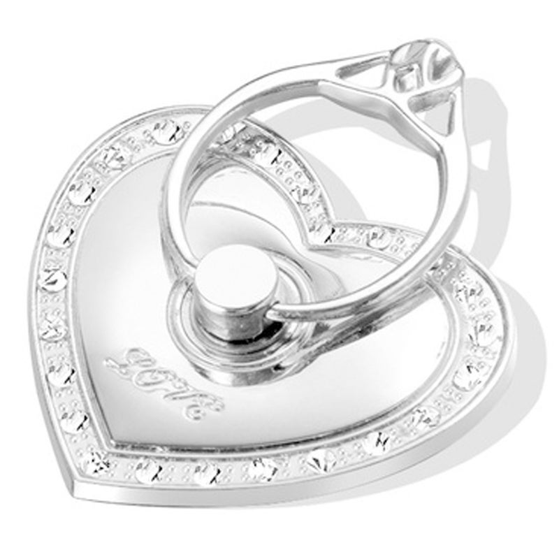 TOPWOOZU Phone Stand, Luxury Updated Re-Usable Metal Stainless Phone & Tablet Anti Drop Ring Stand Holder with Diamonds for iPhone iPod iPad Samsung and More (Heart Shape) (Silver) - Image 1