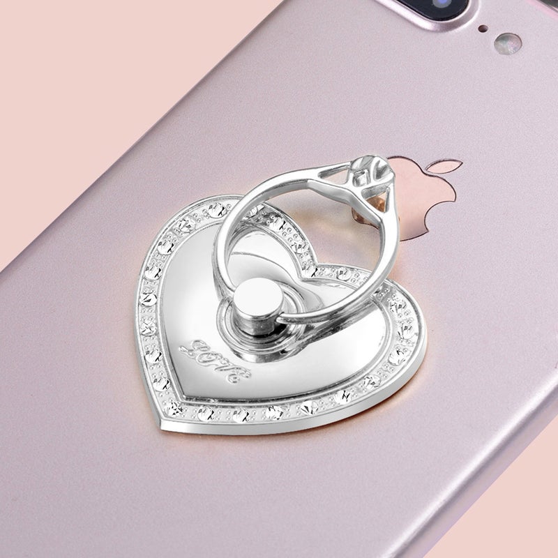TOPWOOZU Phone Stand, Luxury Updated Re-Usable Metal Stainless Phone & Tablet Anti Drop Ring Stand Holder with Diamonds for iPhone iPod iPad Samsung and More (Heart Shape) (Silver) - Image 4