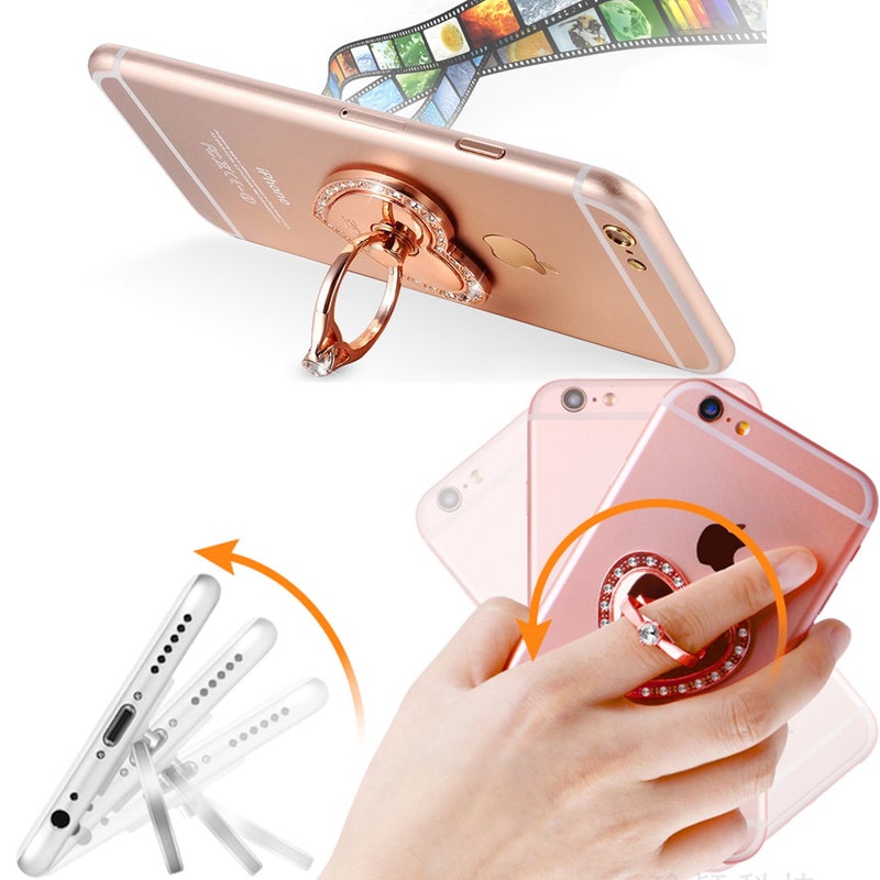 TOPWOOZU Phone Stand, Luxury Updated Re-Usable Metal Stainless Phone & Tablet Anti Drop Ring Stand Holder with Diamonds for iPhone iPod iPad Samsung and More (Heart Shape) (Silver) - Image 2