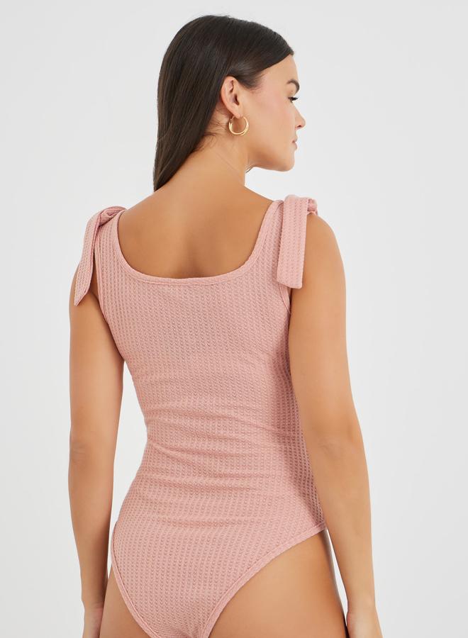 Styli Styli Texture Knitted Bodysuit with Bow Straps  - Image 5